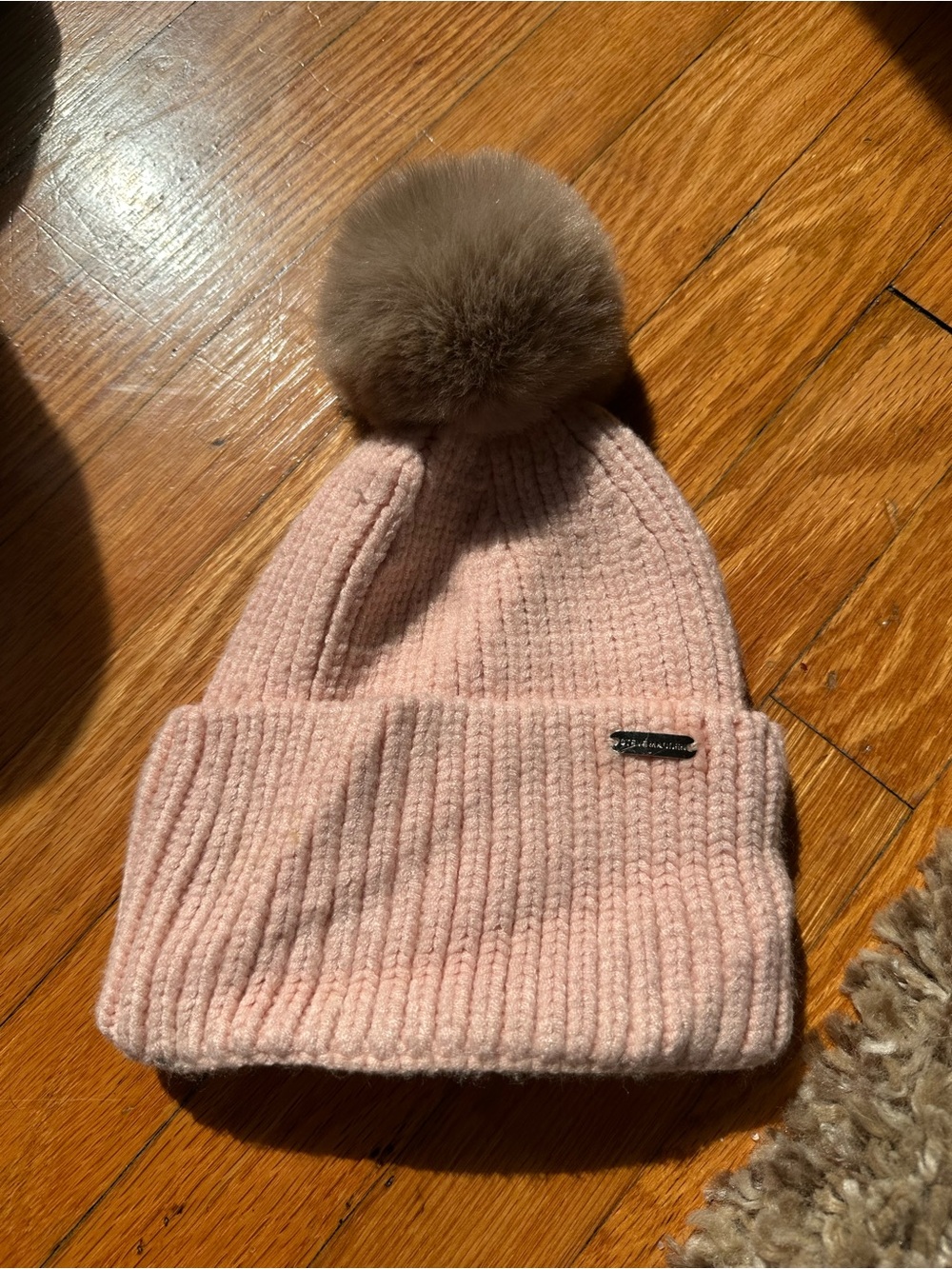 Pink Pom Beanie Hat by Steve Madden